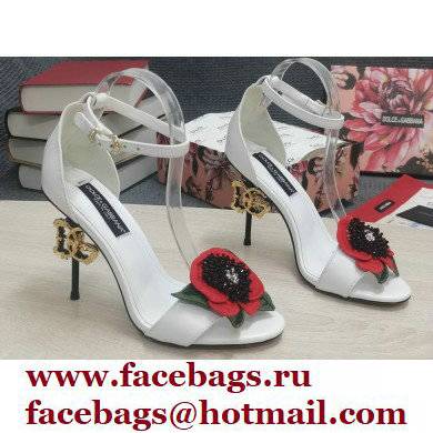 Dolce & Gabbana DG Logo Heel 10.5cm Black Red Roses Sandals White 2022